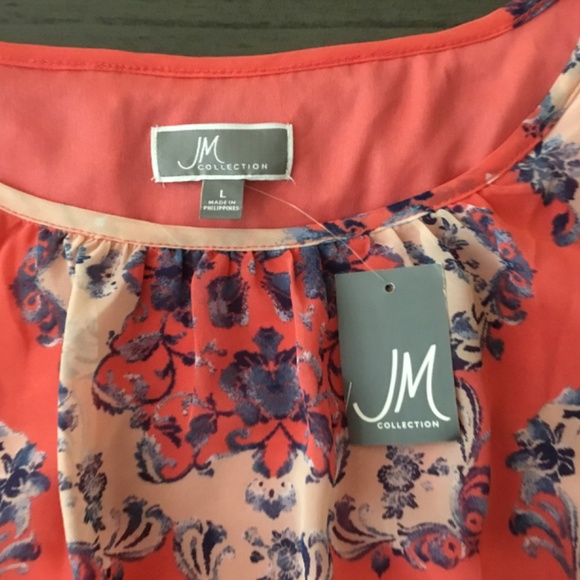☀️Sale  NWT JM Collection Flutter Sleeve  Floral Paisley in Coral & Blue Sz L - Picture 3 of 6